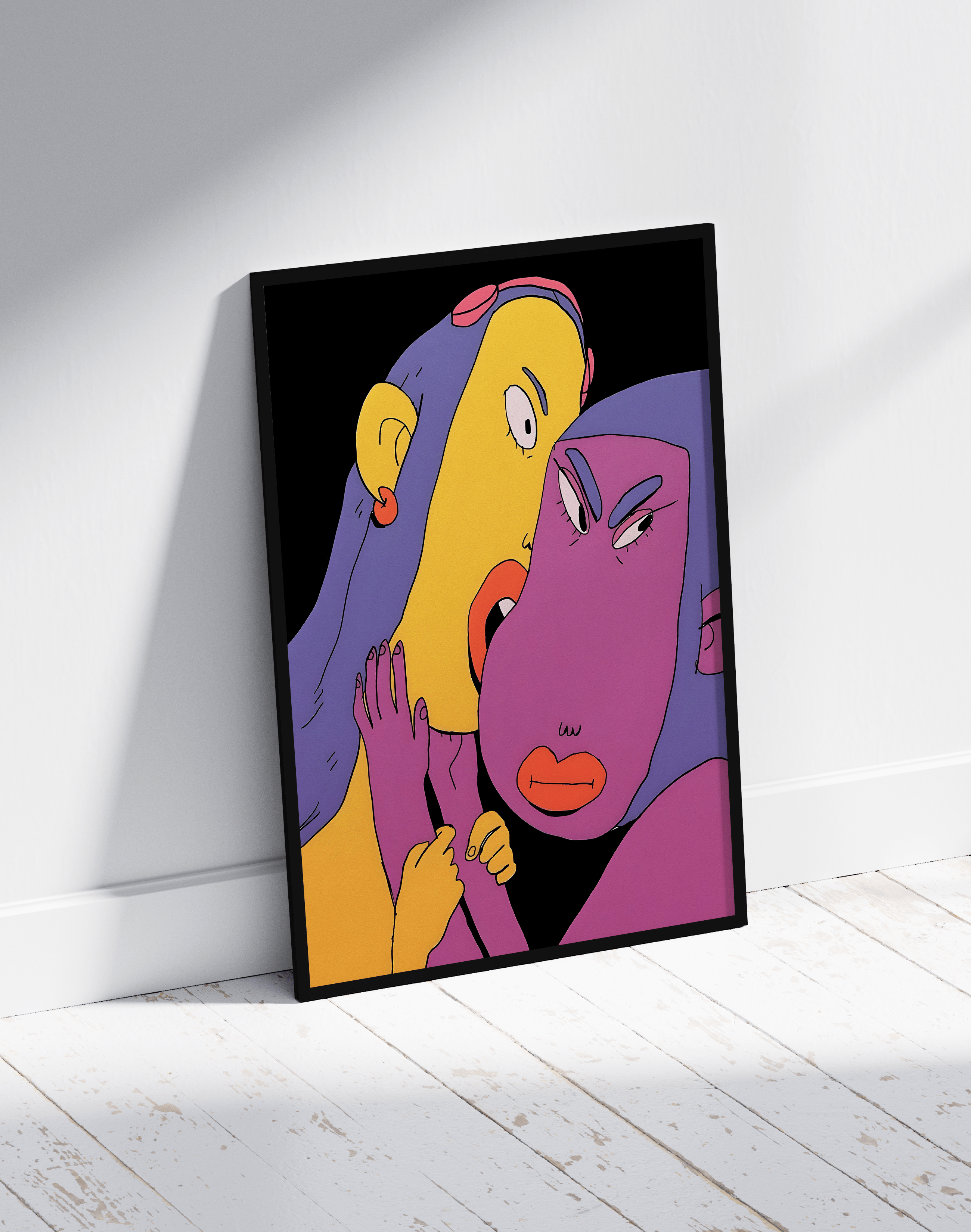 Whisper Duo Modern Duvar Tablosu – Mor Sarı Figüratif Poster