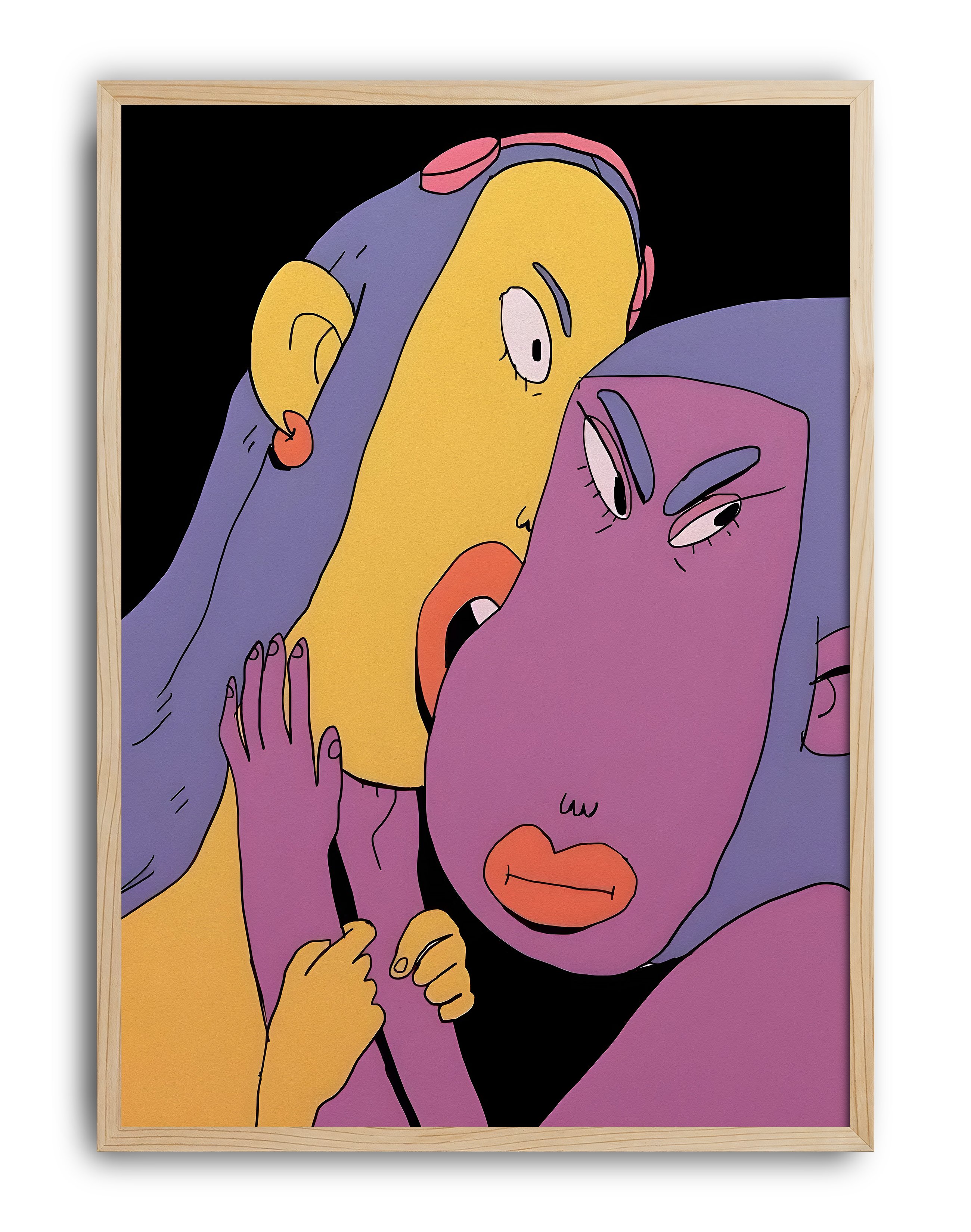 Whisper Duo Modern Duvar Tablosu – Mor Sarı Figüratif Poster