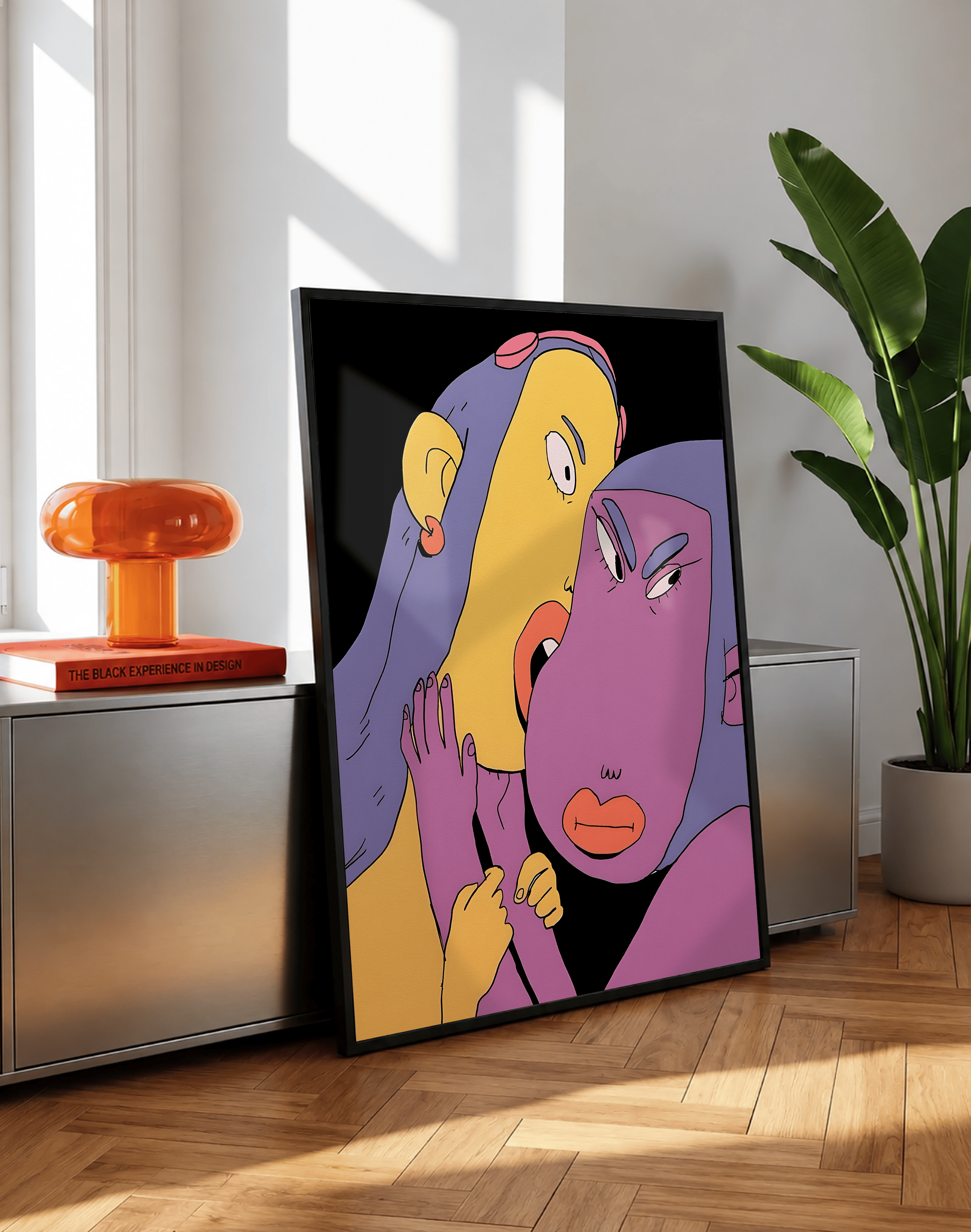 Whisper Duo Modern Duvar Tablosu – Mor Sarı Figüratif Poster