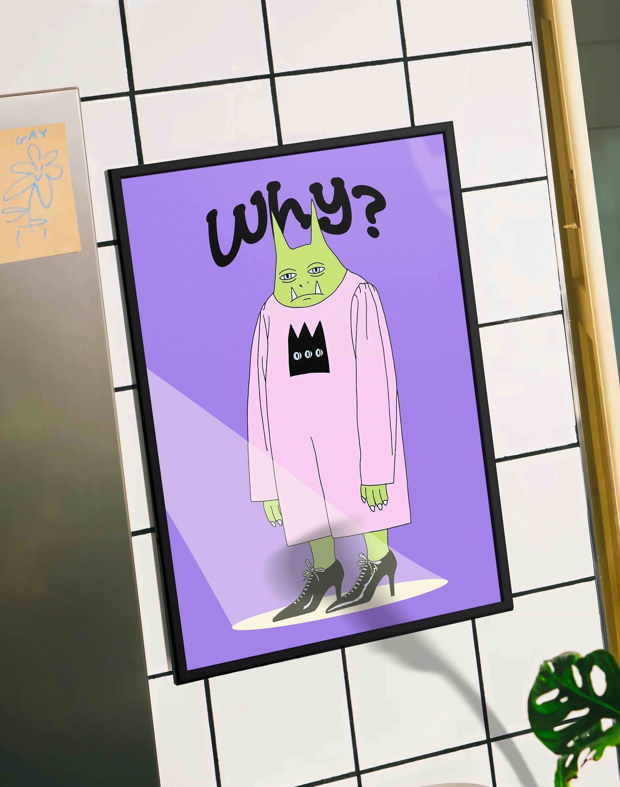 Why Green Fang Modern  Duvar Tablosu - Mor Pembe Figüratif Poster