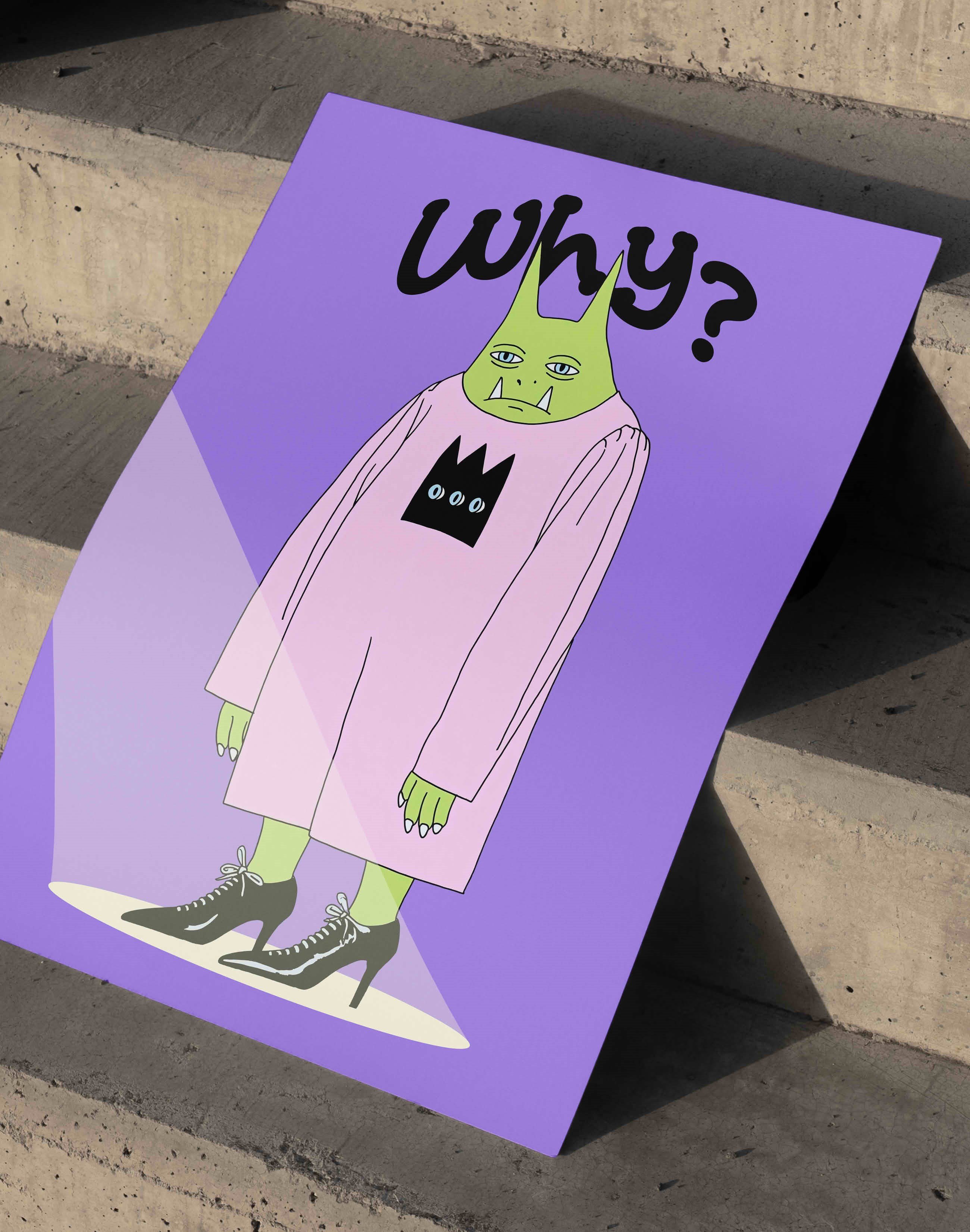 Why Green Fang Modern  Duvar Tablosu - Mor Pembe Figüratif Poster