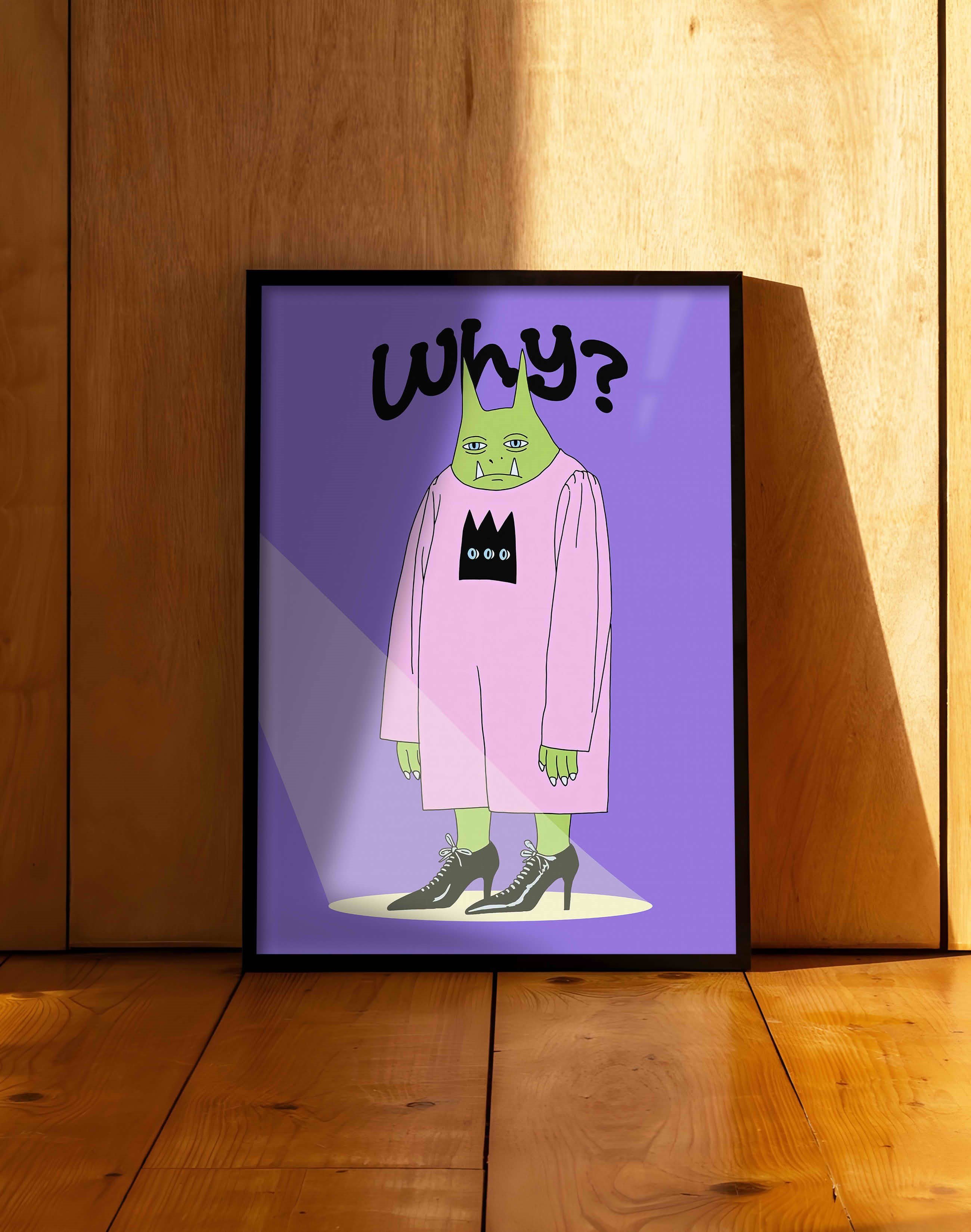 Why Green Fang Modern  Duvar Tablosu - Mor Pembe Figüratif Poster