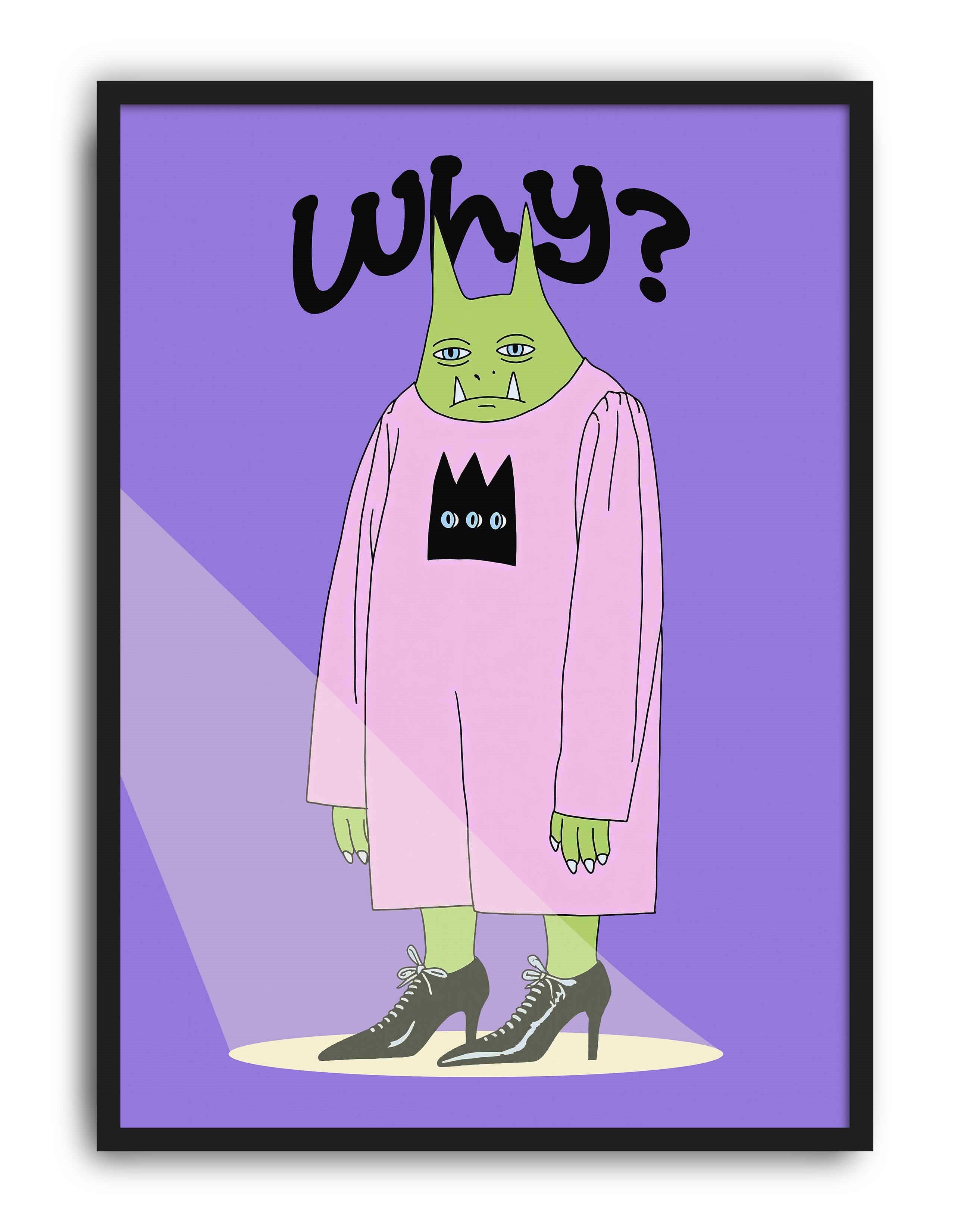 Why Green Fang Modern  Duvar Tablosu - Mor Pembe Figüratif Poster