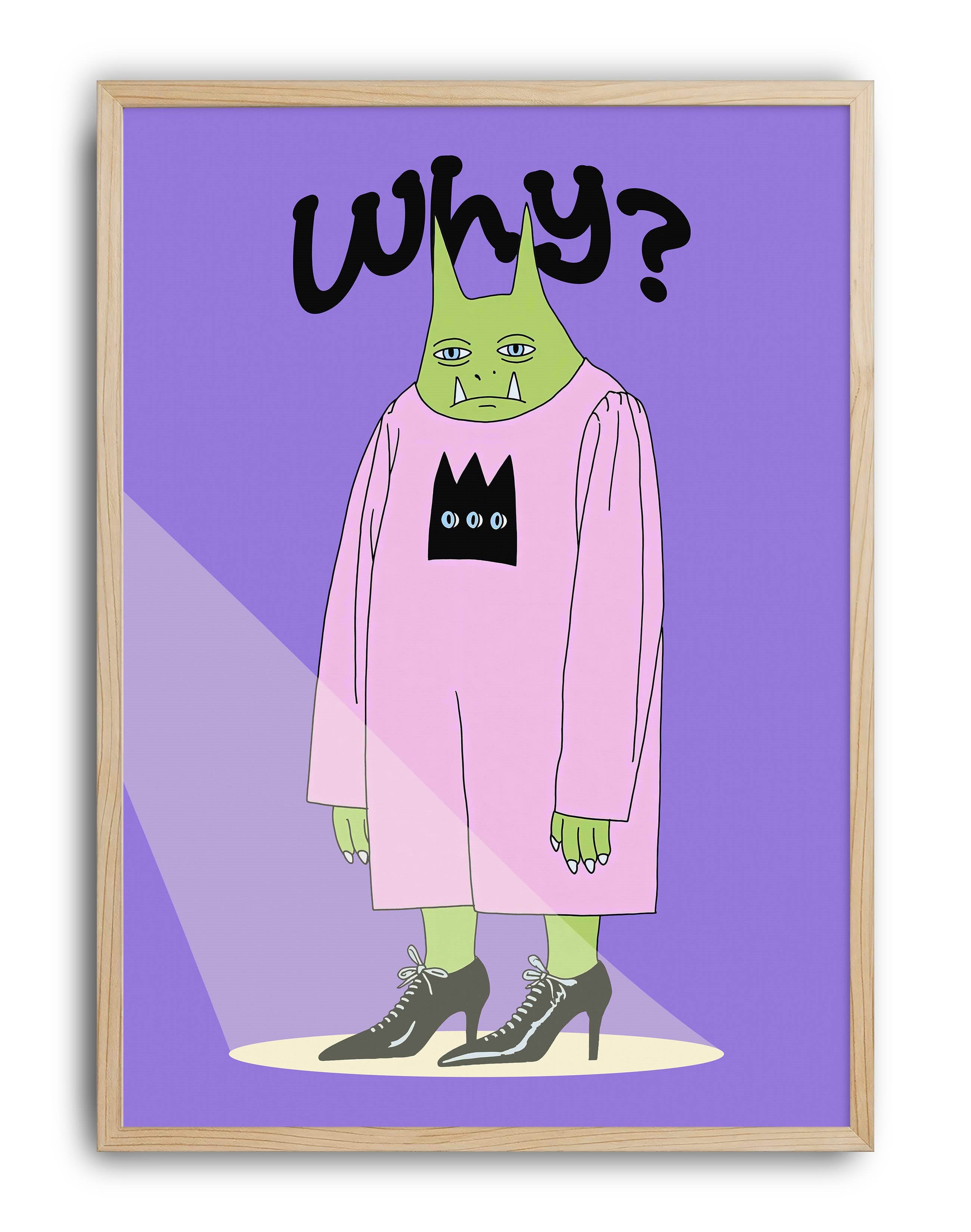 Why Green Fang Modern  Duvar Tablosu - Mor Pembe Figüratif Poster