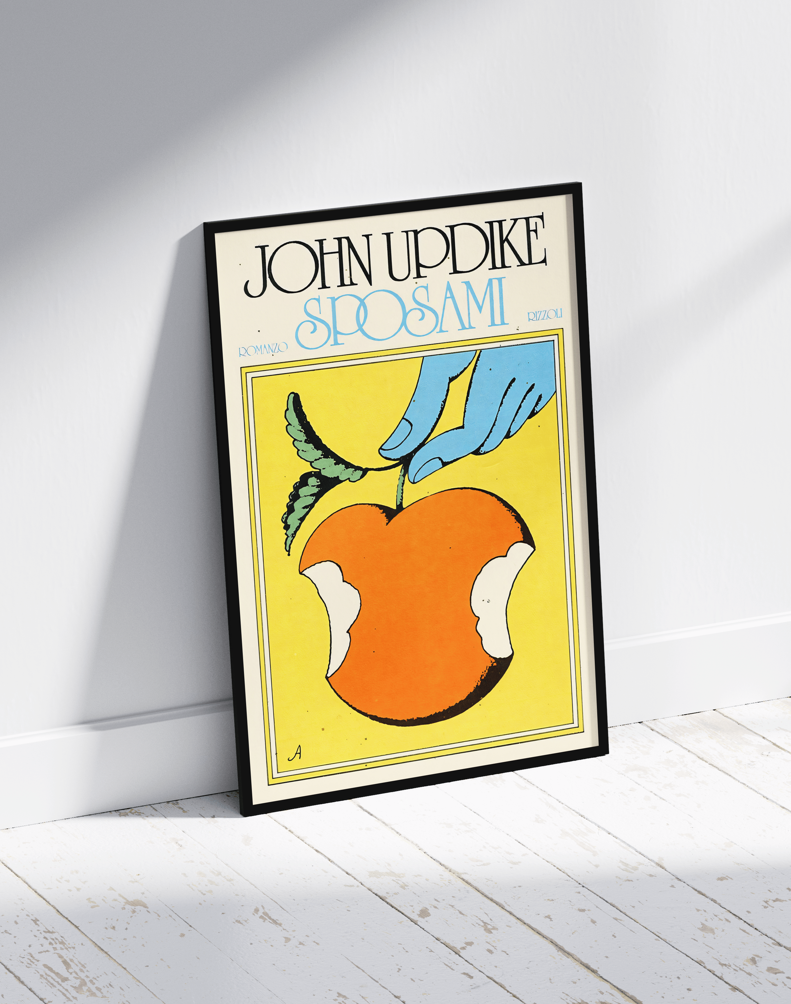 Yellow Bite Modern Duvar Tablosu – Retro Elma İllüstrasyon Poster