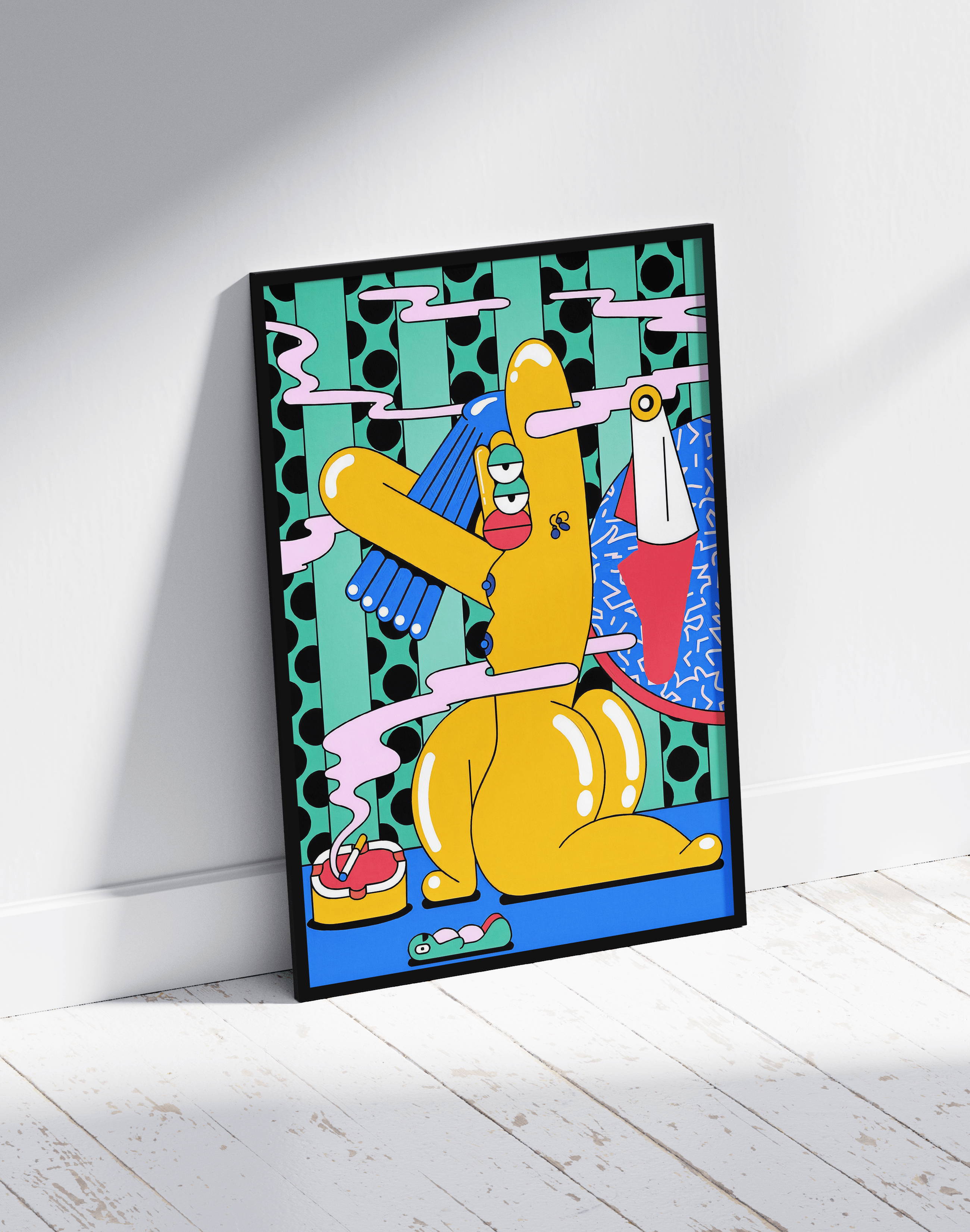 Yellow Rabbit Modern Duvar Tablosu – Renkli Sürreal Tavşan Poster