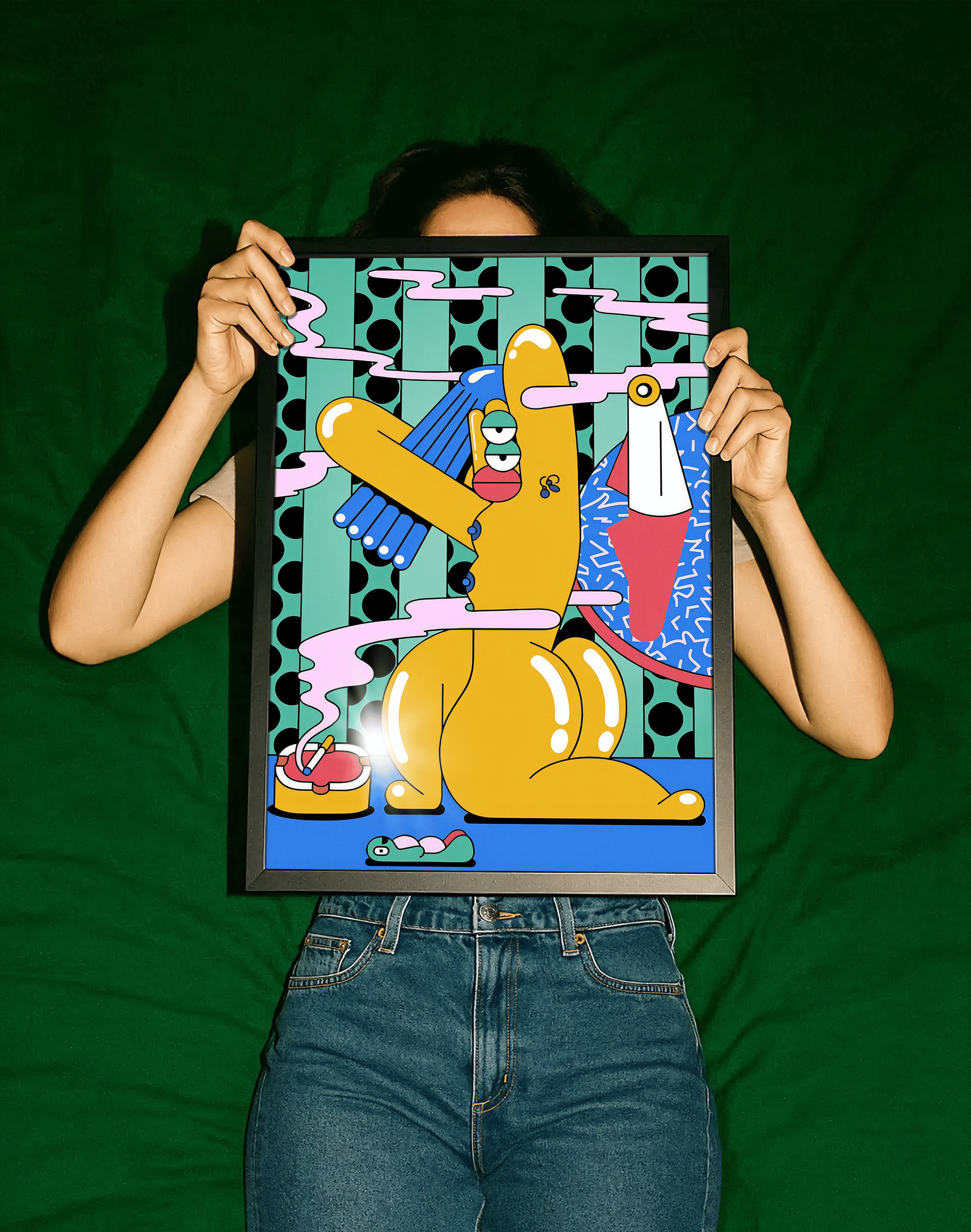 Yellow Rabbit Modern Duvar Tablosu – Renkli Sürreal Tavşan Poster
