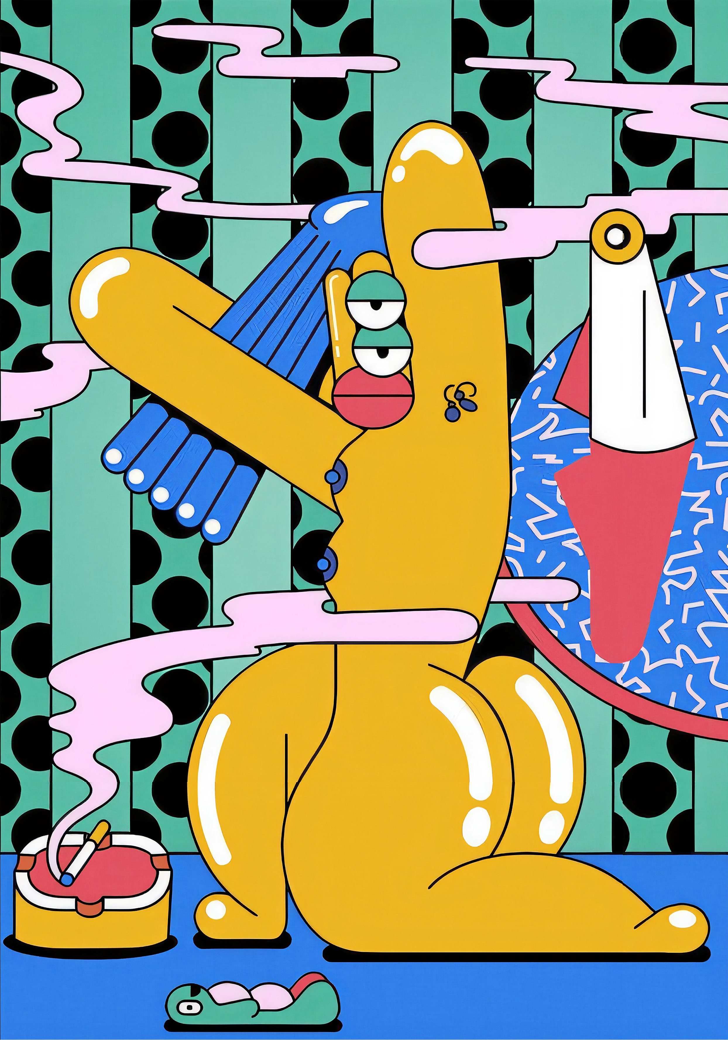 Yellow Rabbit Modern Duvar Tablosu – Renkli Sürreal Tavşan Poster