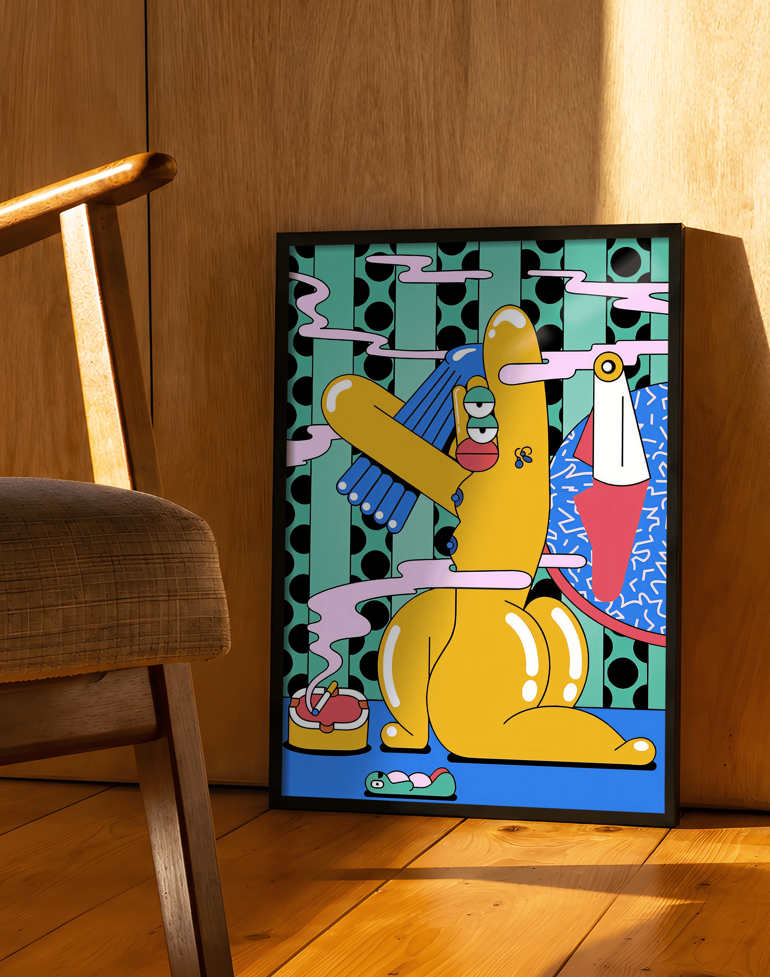 Yellow Rabbit Modern Duvar Tablosu – Renkli Sürreal Tavşan Poster