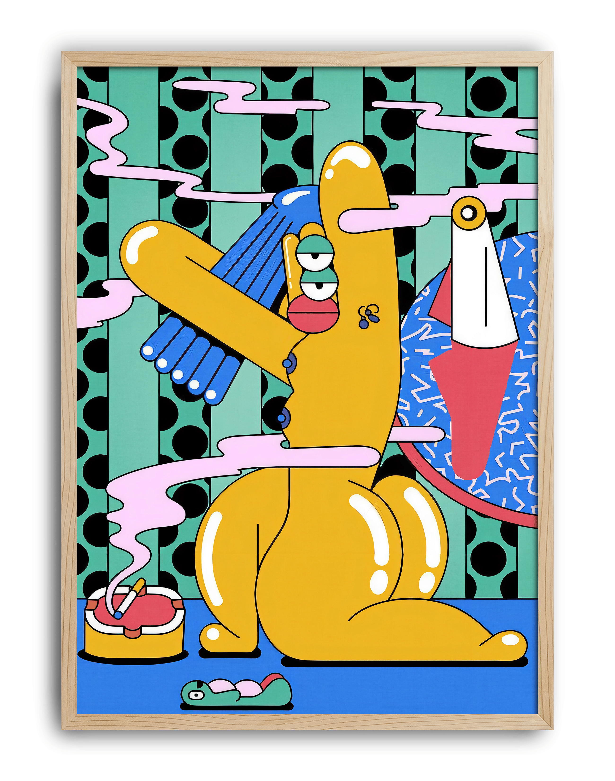 Yellow Rabbit Modern Duvar Tablosu – Renkli Sürreal Tavşan Poster