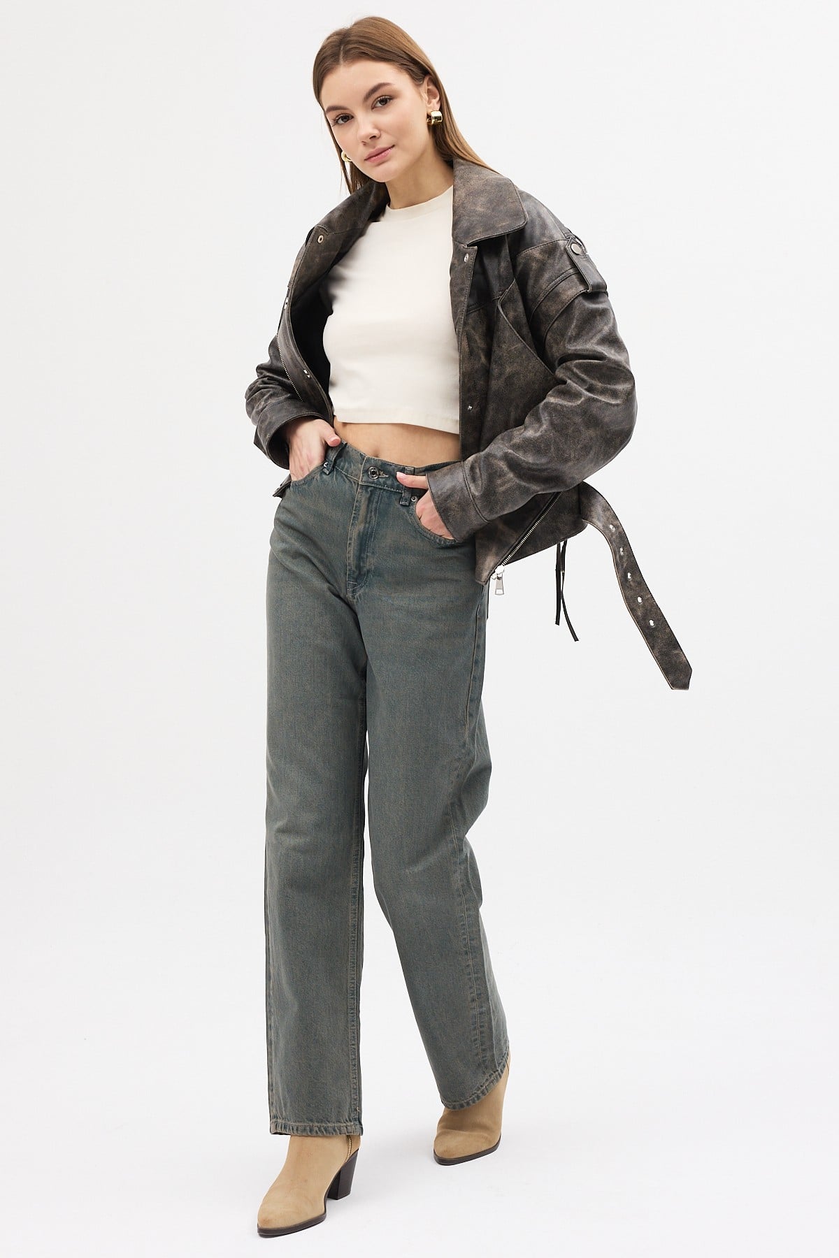 Yüksek Bel Straıght M.R.STRAIGHT-8148 Green Tınt Jean Pantalon