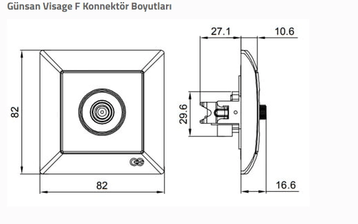 1 Adet Günsan Visage Beyaz TV Priz Sonlu F Konnektörlü Çerçevesiz