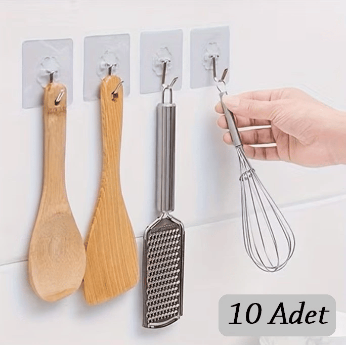 10 Adet Kendinden Yapışkanlı Şeffaf Askı Bx40