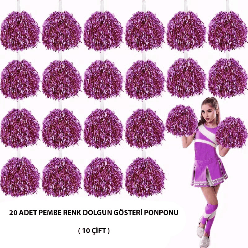 10 Çift ( 20 Adet ) Pembe Renk 23 Nisan 19 Mayıs 29 Ekim Okul Gösteri Ponponları Bx40
