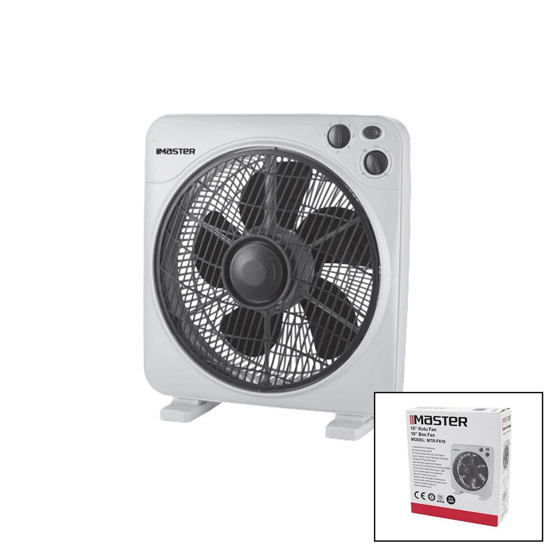 10 İnç  Kutu Fan  Vantilatör  3 Kademe Hız   6 Plastik Kanat 38w  60dk.zaman Ayarlı Mtr-f610 Bx40