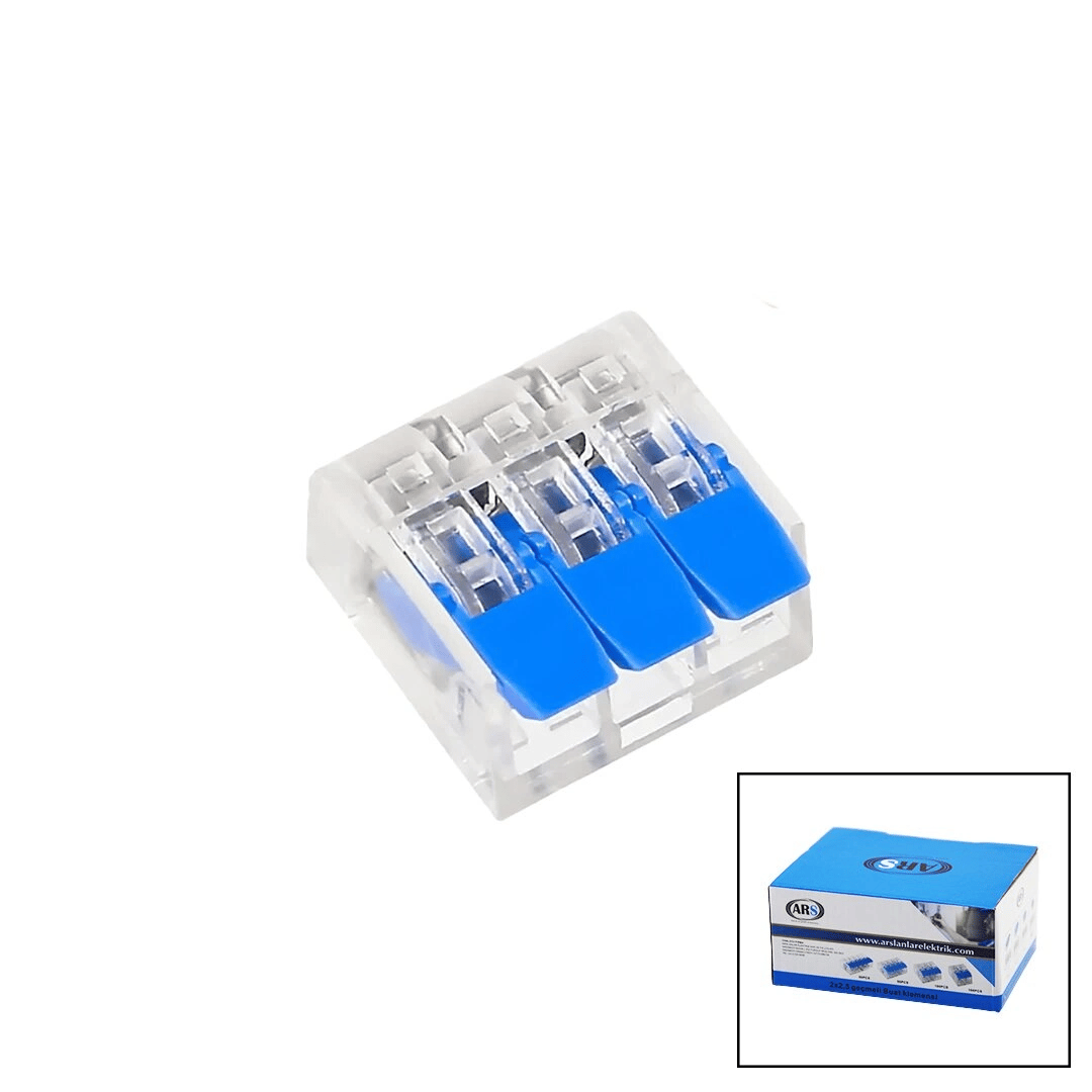 100 Adet 3 Lü 2x2.5 Kablo Geçmeli Mandallı Buat Klemensi Bx40