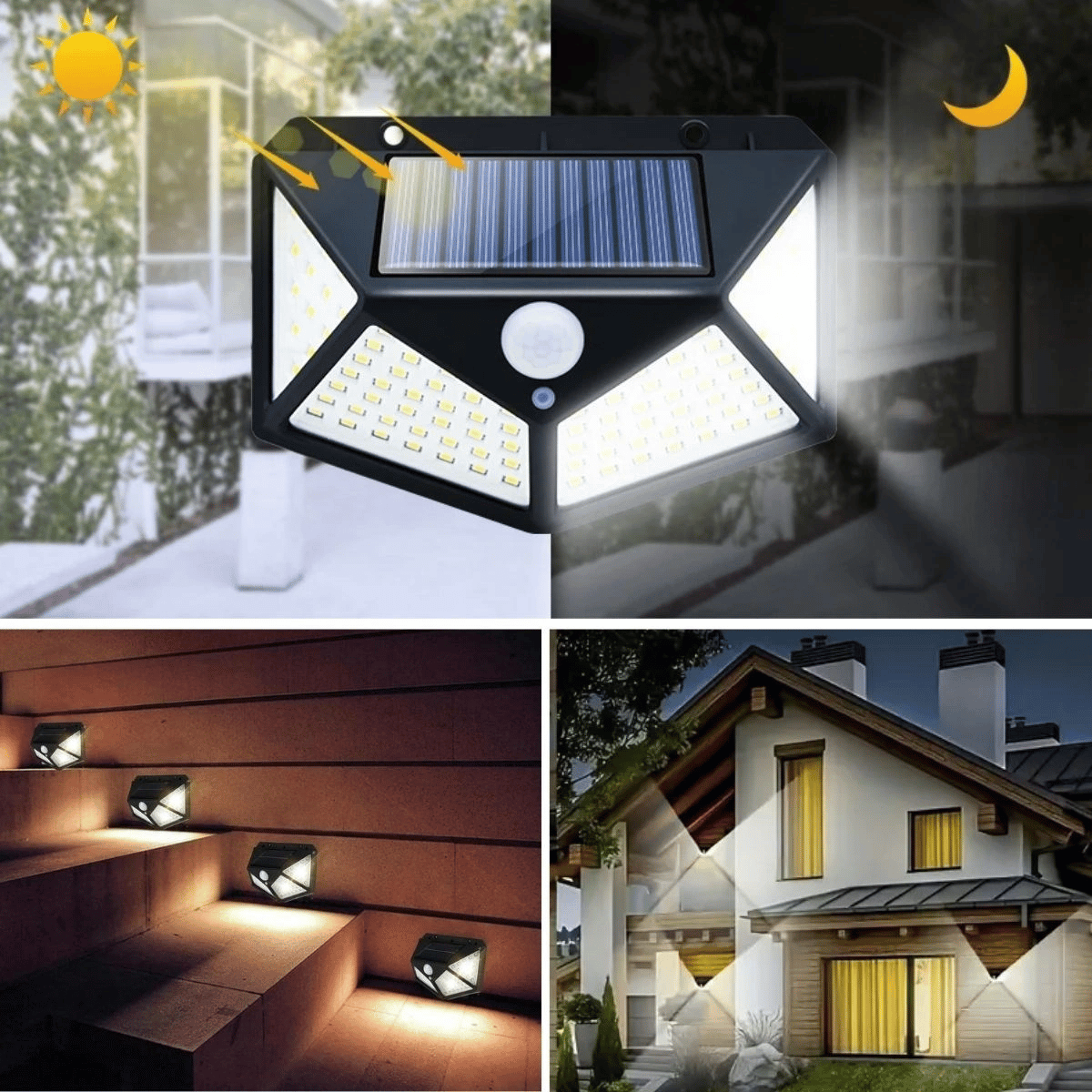 100 Ledli 3 Farklı Aydınlatma Ayarlı Solar Güneş Enerjili Hareket Sensörlü Bahçe Duvar Lambası Bx40
