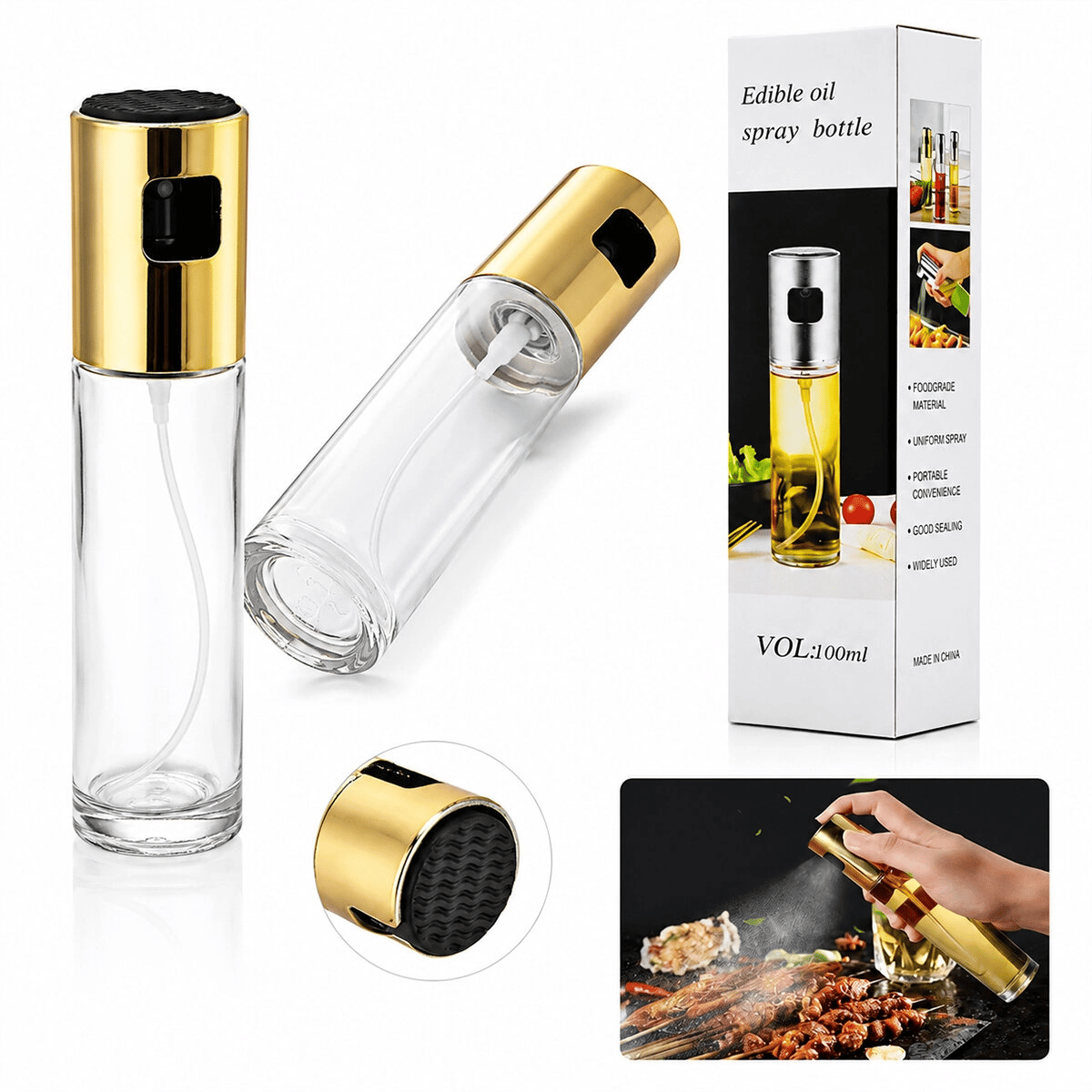 100 Ml Sprey Cam Yağdanlık Krom - Renkli Sprey Kafa - İnce Uzun Şişe Bx40