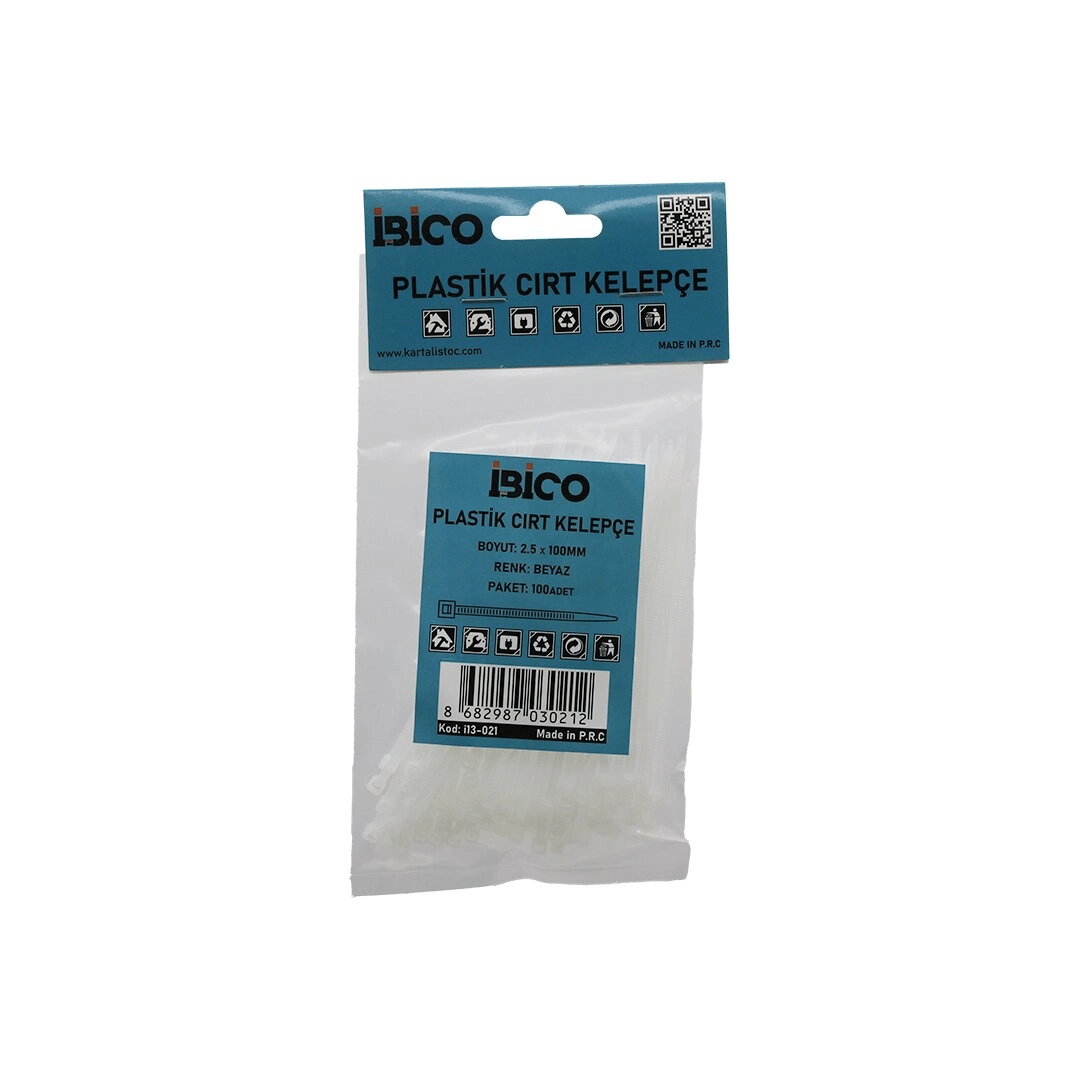 100pcs Beyaz  2.5x100mm  Plastik Cırt Kelepçe Bx40