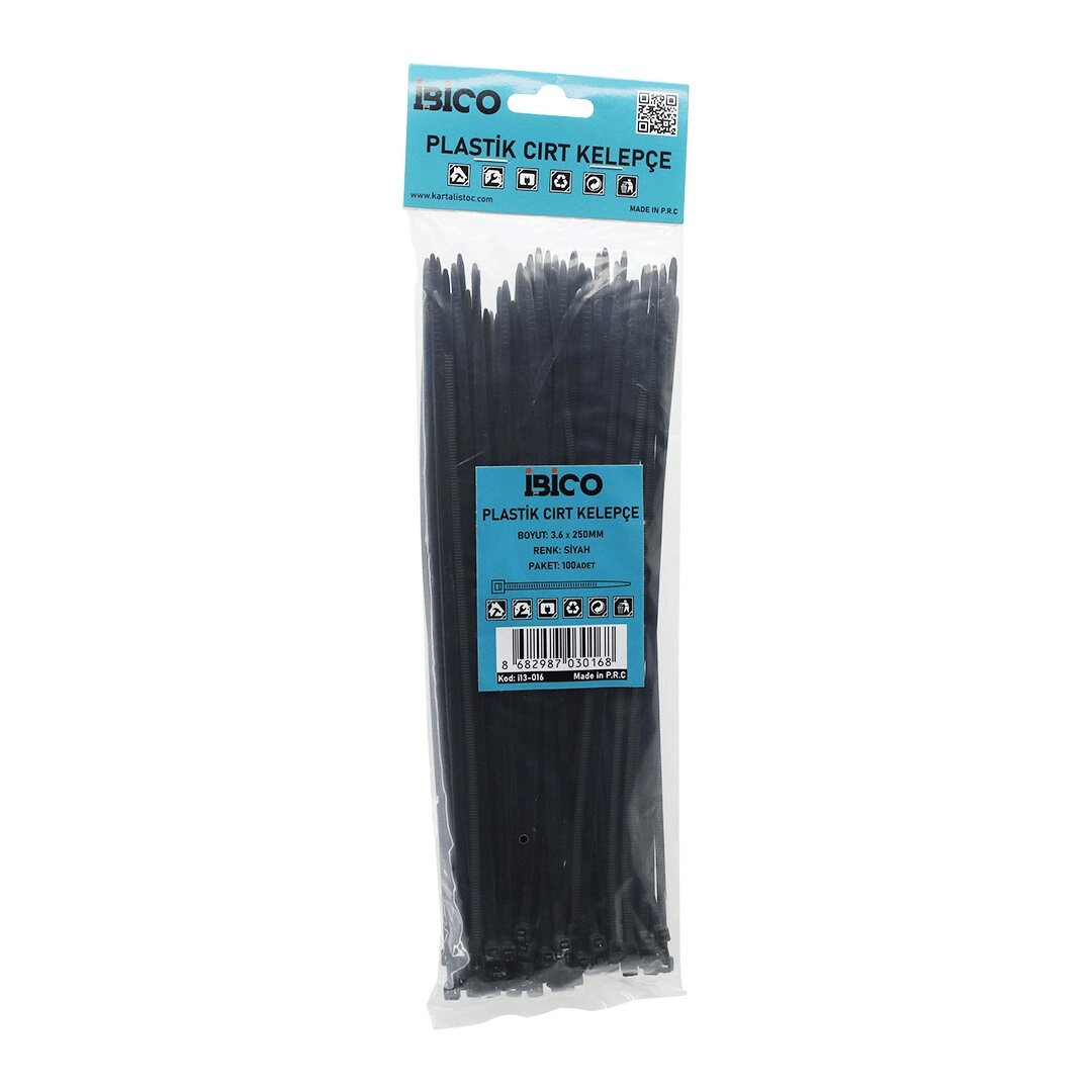 100pcs Siyah   3.6x250mm  Plastik Cırt Kelepçe Bx40