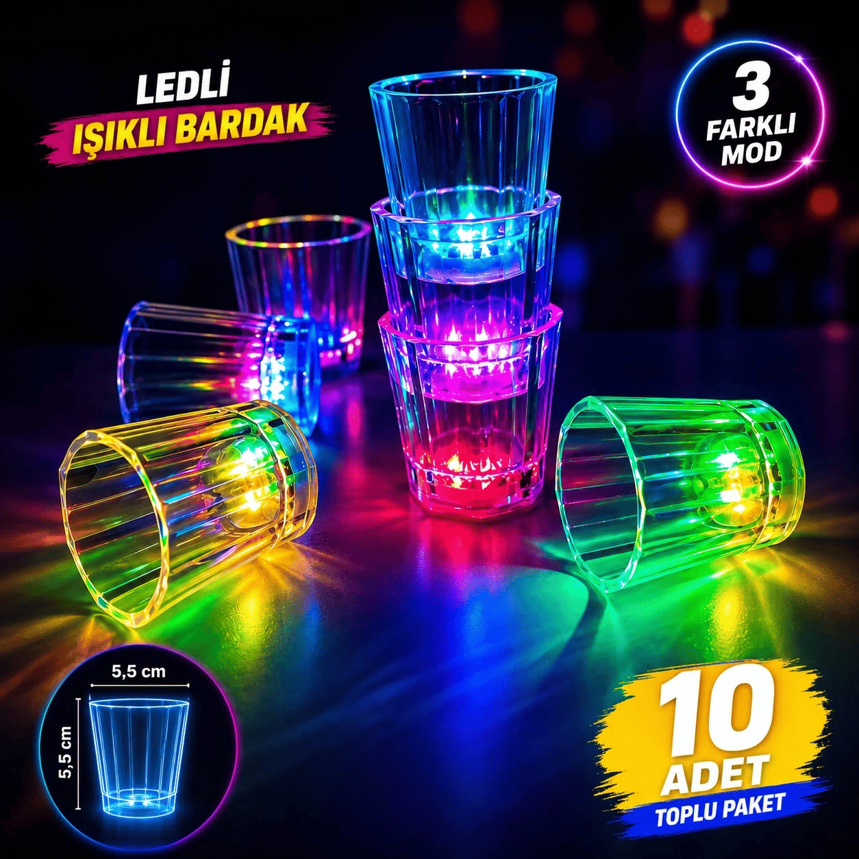 10'lu Led Işıklı Parti Bardağı Seti