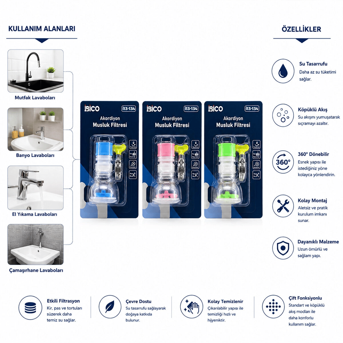 12 Adet Musluk Ucu Filtresi 2 Katmanlı - Taşlı - Pervaneli 360° 16-19mm Tüm Musluklara Bx40