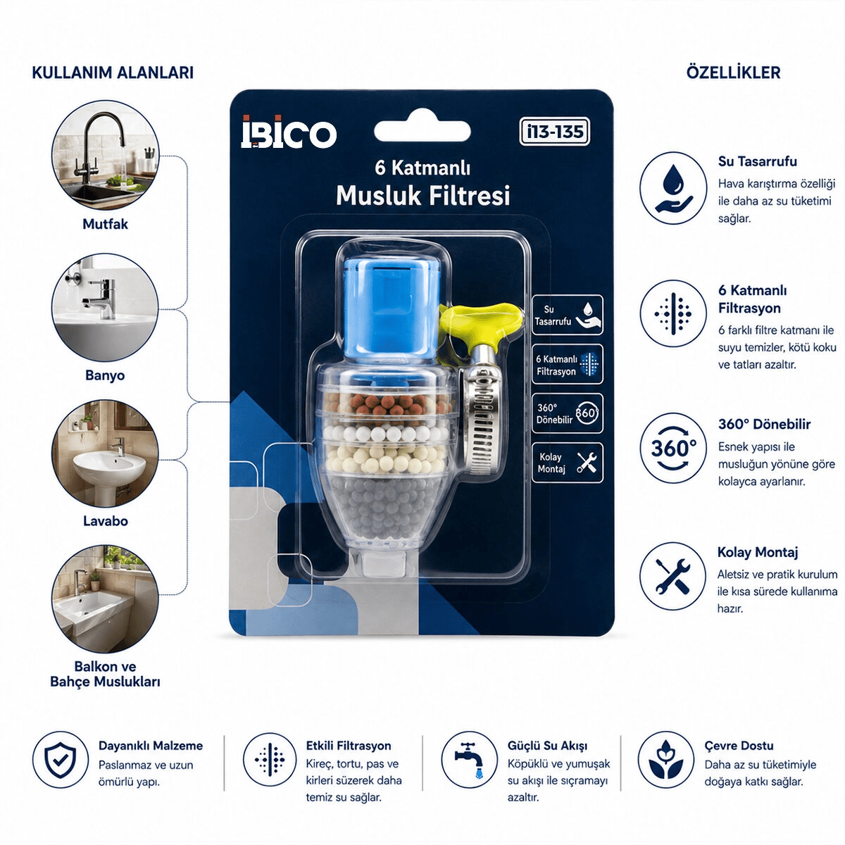 12 Adet Musluk Ucu Filtresi 6 Katmanlı - Taşlı 360° 16-19mm Tüm Musluklara Uyum Kireçlenme Yapmaz Bx40