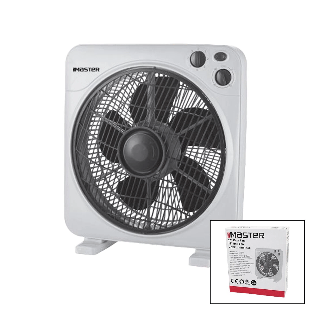 12 İnç  Kutu Fan  Vantilatör  3 Kademe Hız   5 Plastik Kanat  40w   60dk.zaman Ayarlı  Mtr-f620 Bx40