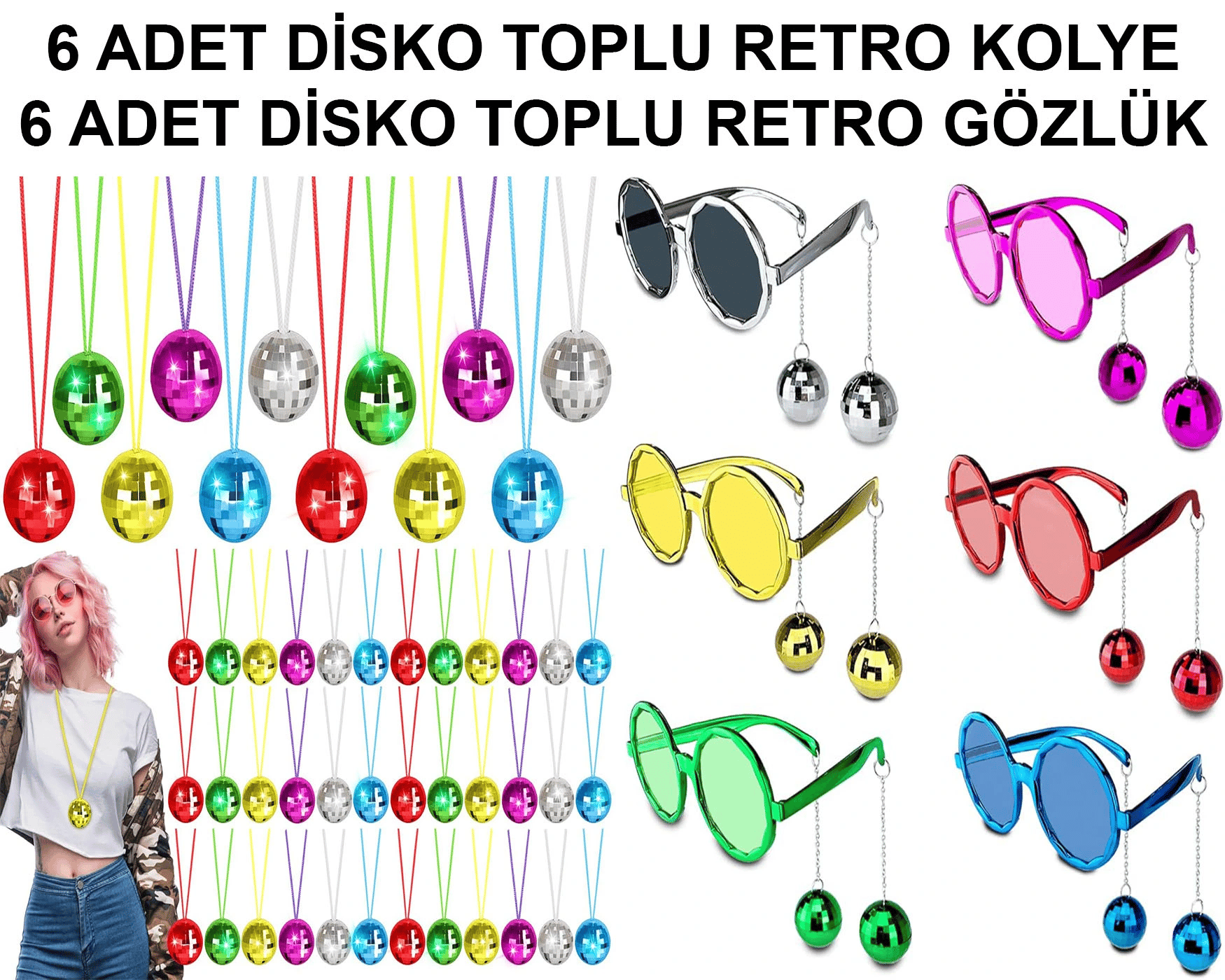 12 Parça 80-90 Retro Parti Seti Disco Toplu Gözlük Ve Kolye