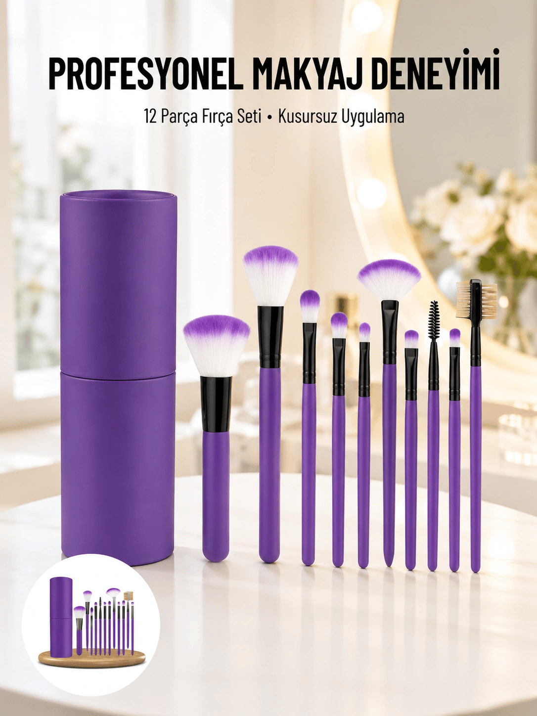 12 Parça Makyaj Fırçası Yumuşak Kıllı Profesyonel Fırça Seti Yüksek Kaliteli Pürüzsüz