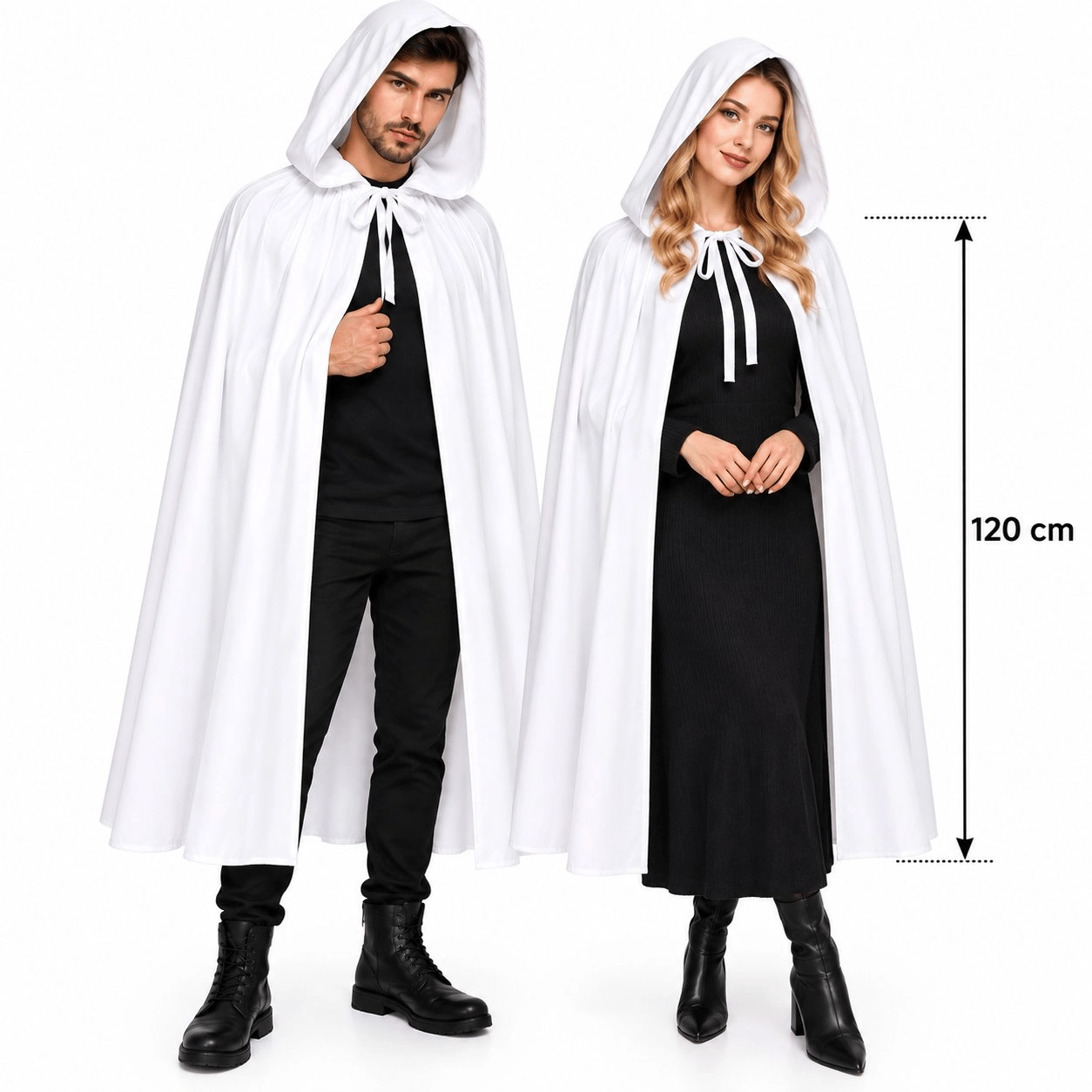 120 Cm Beyaz Kapüşonlu Uzun Hayalet Pelerin