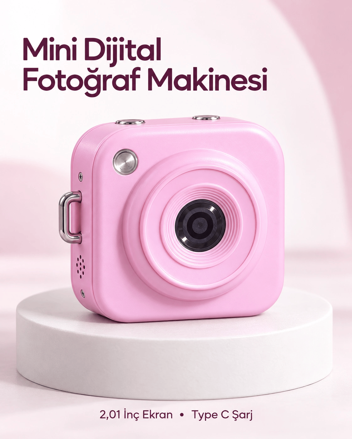 128 GB’a Kadar Hafıza Kartı Destekli Pembe Mini Dijital Fotoğraf Makinesi