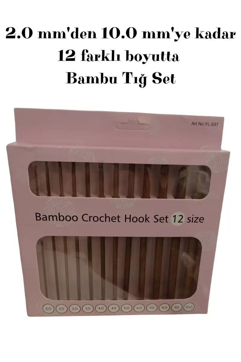 12'li Profesyonel Bambu Tığ Seti - 2.0 Mm'den 10.0 Mm'ye Kadar Tam Set