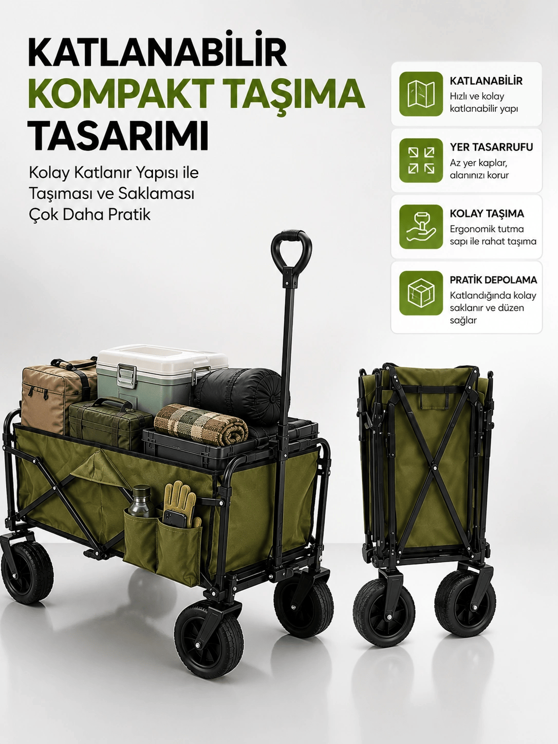 130 KG Taşıma Kapasiteli Katlanabilir Wagon Taşıma Arabası