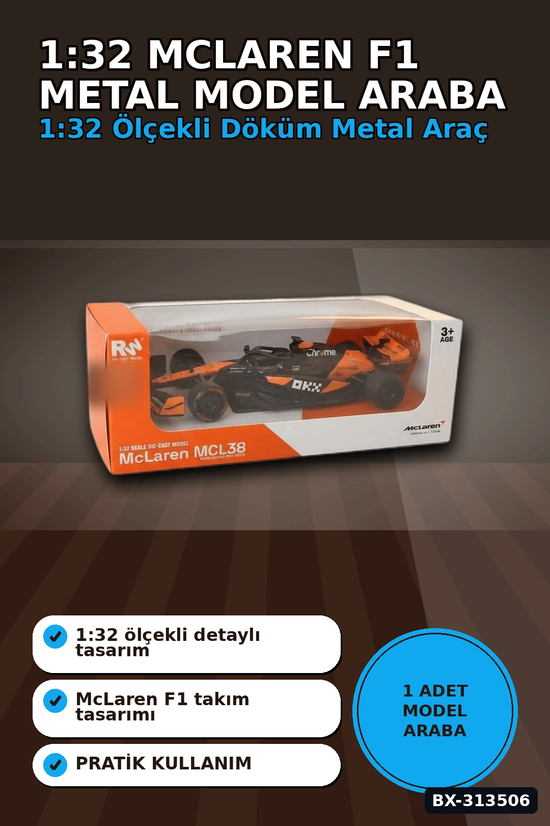1:32 Lisanslı McLaren F1 Metal Model Araba - Çek Bırak Oyuncak, Hediye BX-313506