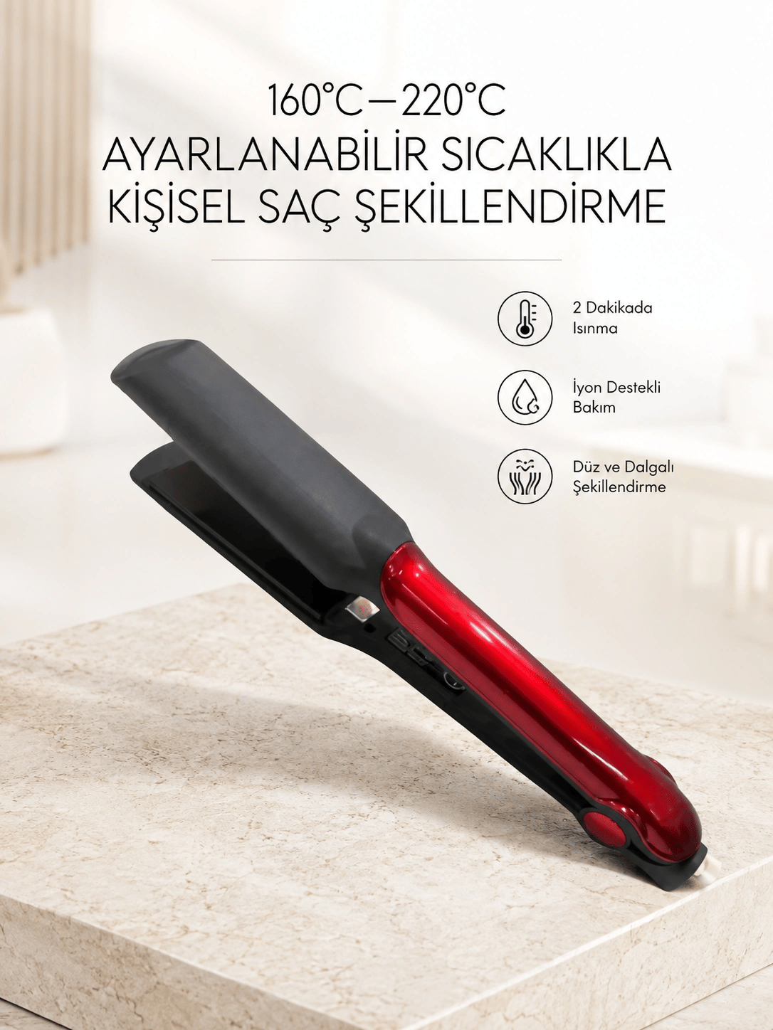 160°–220° Isı Ayarlı Saç Düzleştirici – Seyahat Tipi Hafif Model
