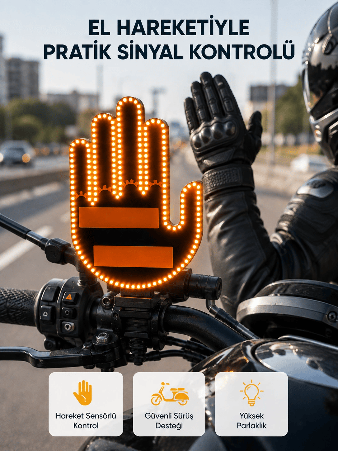 176 LED Amber Renkli El Hareketiyle Kontrol Edilen Motosiklet Dönüş Sinyali
