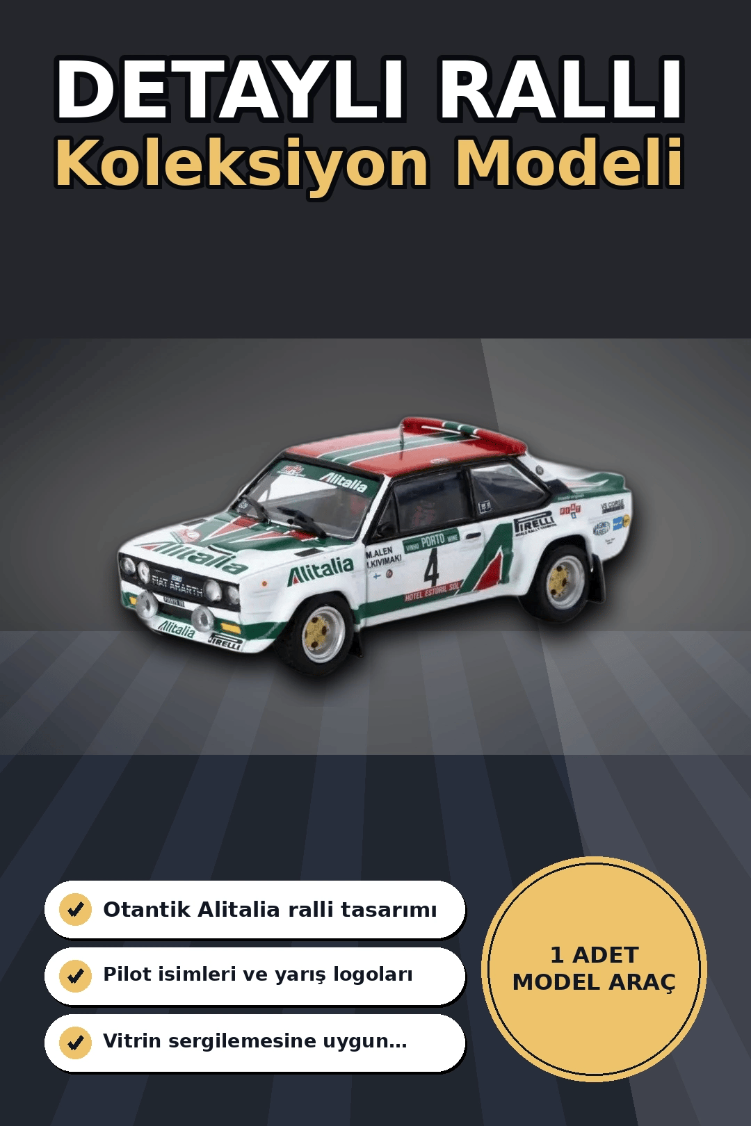 1978 Portekiz Rallisi Galibi 1/64 Fiat 131 Abarth Diecast Model Araba Koleksiyonluk BX-313350