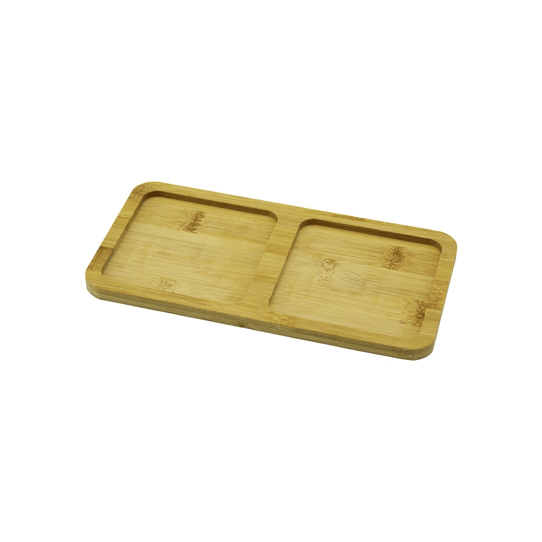 2 Bölmeli   Dikdörtgen  Ahşap Bambu Yağdanlık Altlık  Mini Tepsi   20x10x0.8cm Bx40