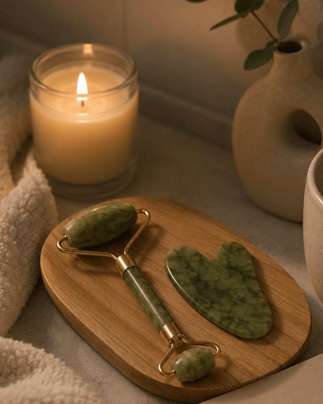 2 Parça Jade Stone Cilt Bakım Seti Şişkinlik Karşıtı Yüz Masajı