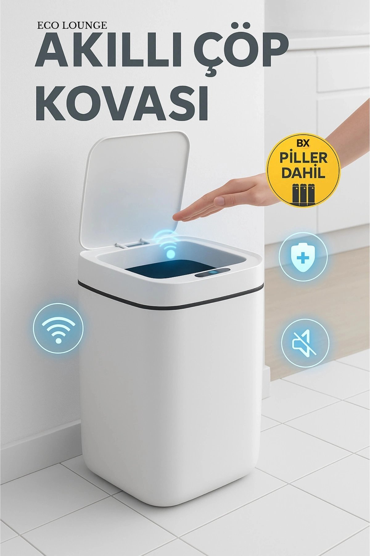 20 Litre Sensörlü Akıllı Çöp Kovası UV Işıklı Sessiz Otomatik Kapaklı Ev Ofis Kullanımı
