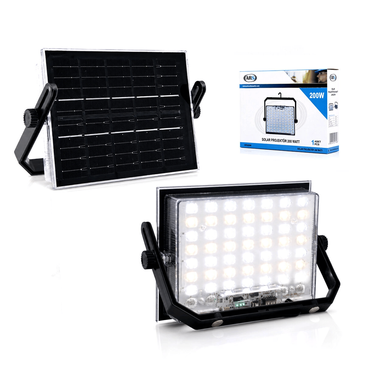 200w Güneş Enerjili Led Işık Solar Projektör - Fener Kamp - Dış Mekan 3 Farklı Led Işık 348961 Lmb Bx40