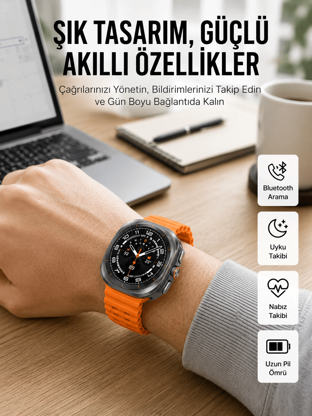 2025 Model Gelişmiş Özellikli Nabız Sensörlü Spor Takibi Yapabilen Titreşimli Saat