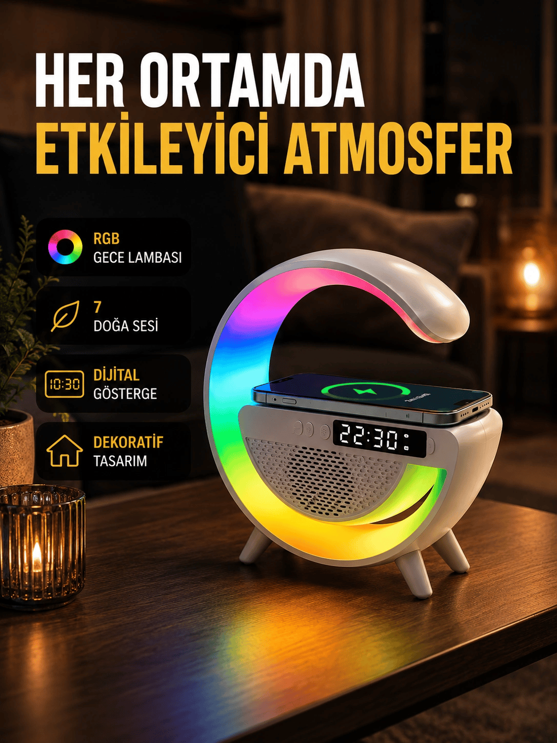 2025 Yeni Seri 15W Kablosuz Şarjlı LED Atmosfer Lambası