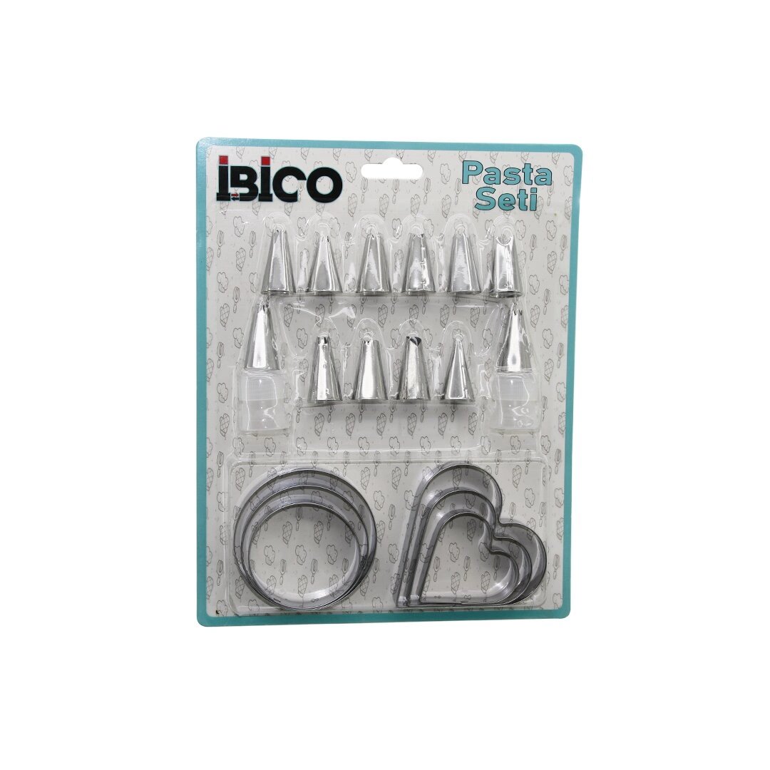 20pcs Pasta Süsleme Uç Seti= 12-metal Kurabiye Kalıp Metal=3-kalp - 3-yuvarlak 2-uç Tutucu Pls.adaptör Bx40