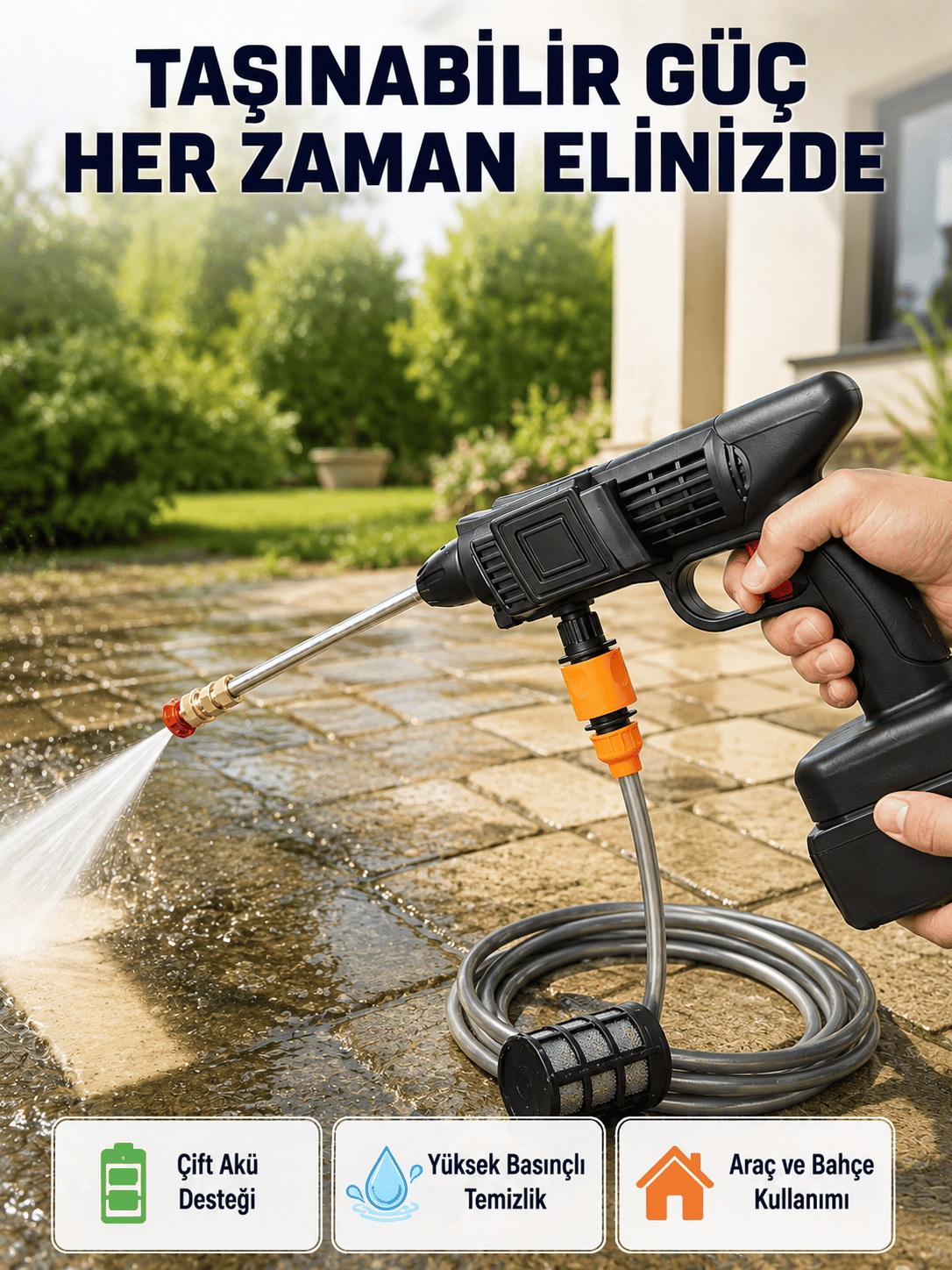 21V Akülü Basınçlı Yıkama Makinesi Çift Akülü ve Hızlı Şarj Özellikli