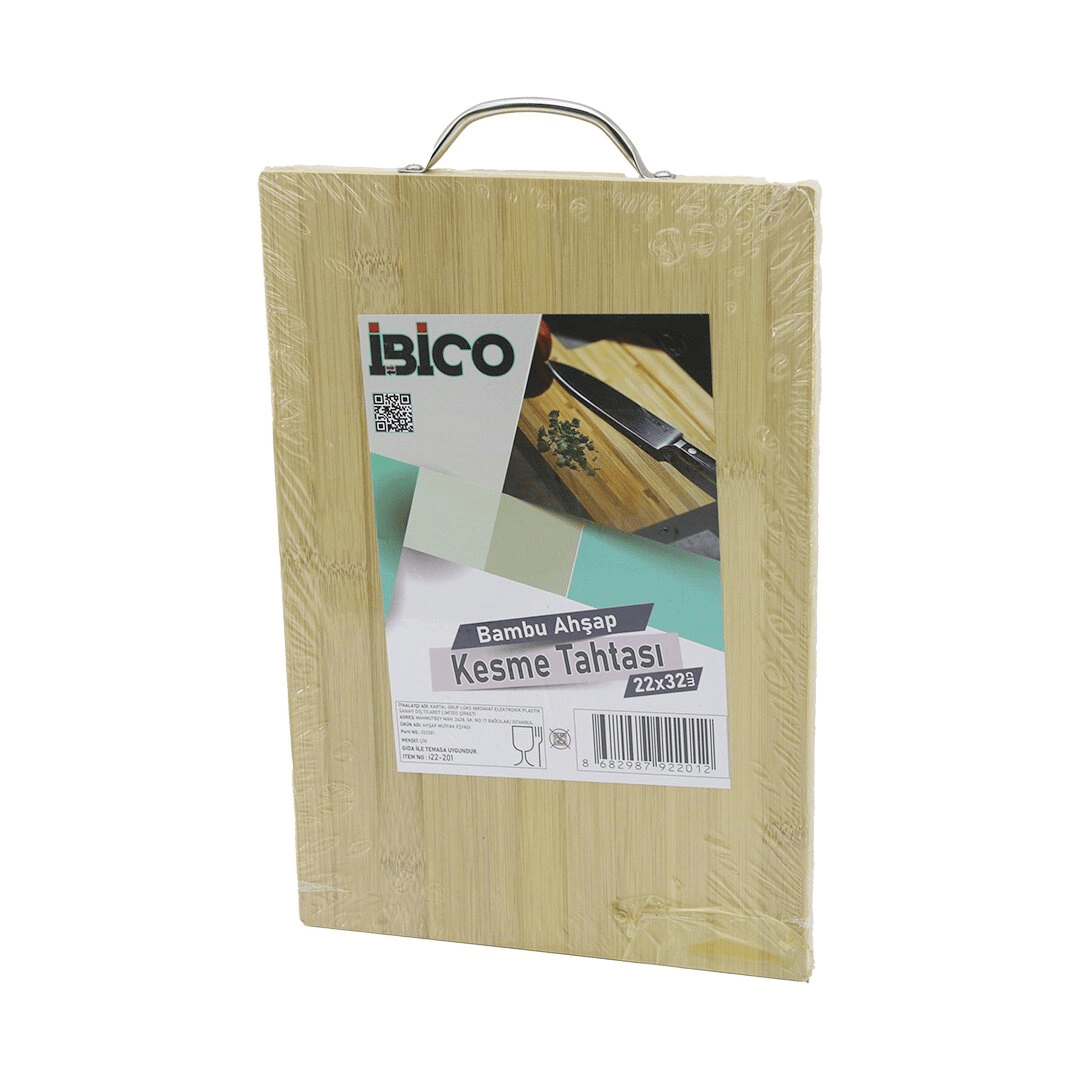 22x32 X 1.7cm Lux Ahşap Bambu Kesim Panosu - Kesme Tahtası Metal Kulplu Bx40