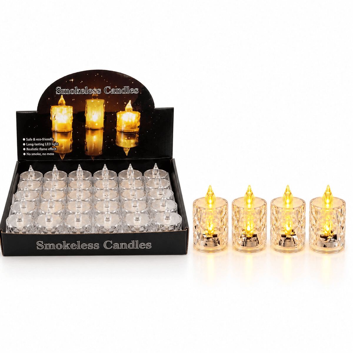 24 Adet Orta Boy Pilli Kristal Mika Led Mum Çap : 3.8cm Yükseklik : 6.9cm İ10-016 Bx40