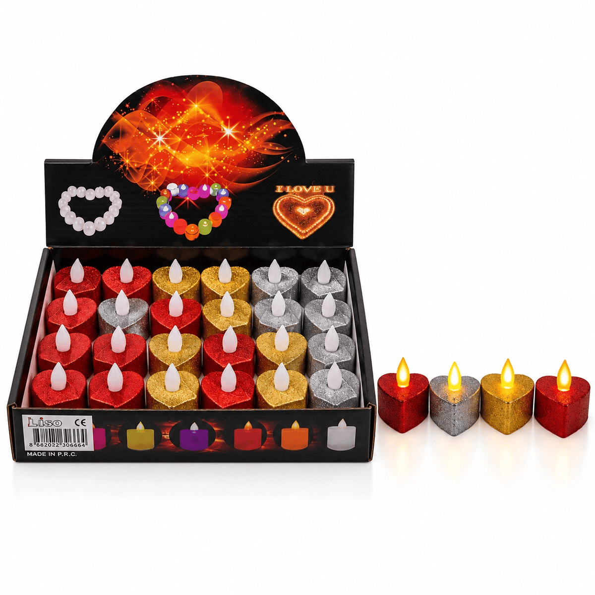 24 Adet Pilli Kalpli - Simli Renkli Led Mum Çap : 3.5cm Yükseklik : 4.2cm İ10-026 Bx40