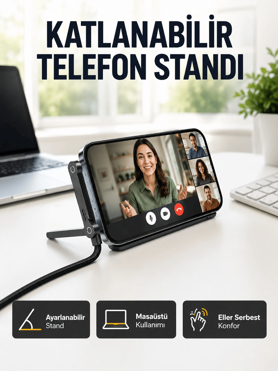 240W Type-C to Type-C Telefon Stand Özellikli Şarj Kablosu